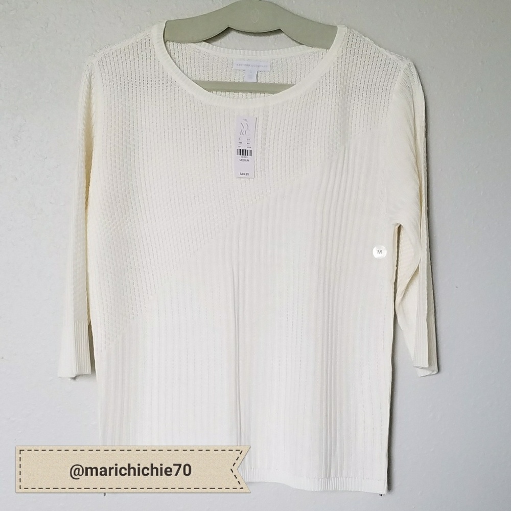 NWT New York & Co. Zip-Accent Mixed Knit Sweater - Picture 4 of 6